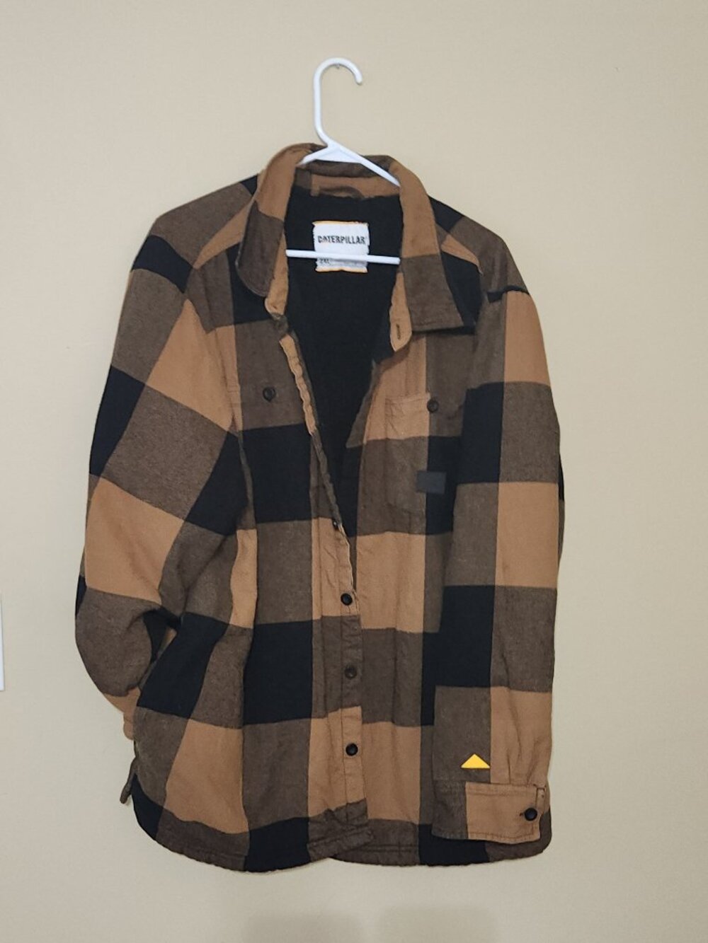 Caterpillar CAT Mens 2XL Flannel Shirt Jacket Plaid Sherpa Fleece Lined Work 2XX